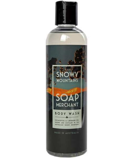 bottle of snowy mountains soap merchant body wash
