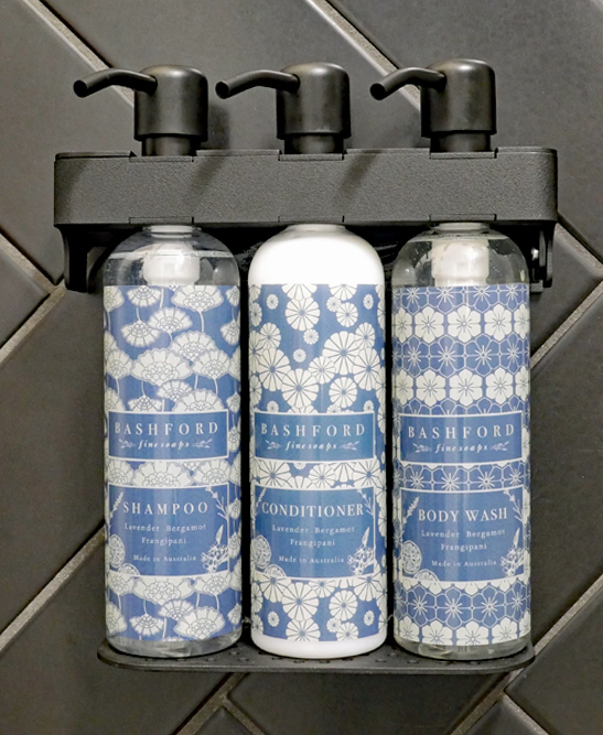 Matte Black soap dispenser with 3 bottles